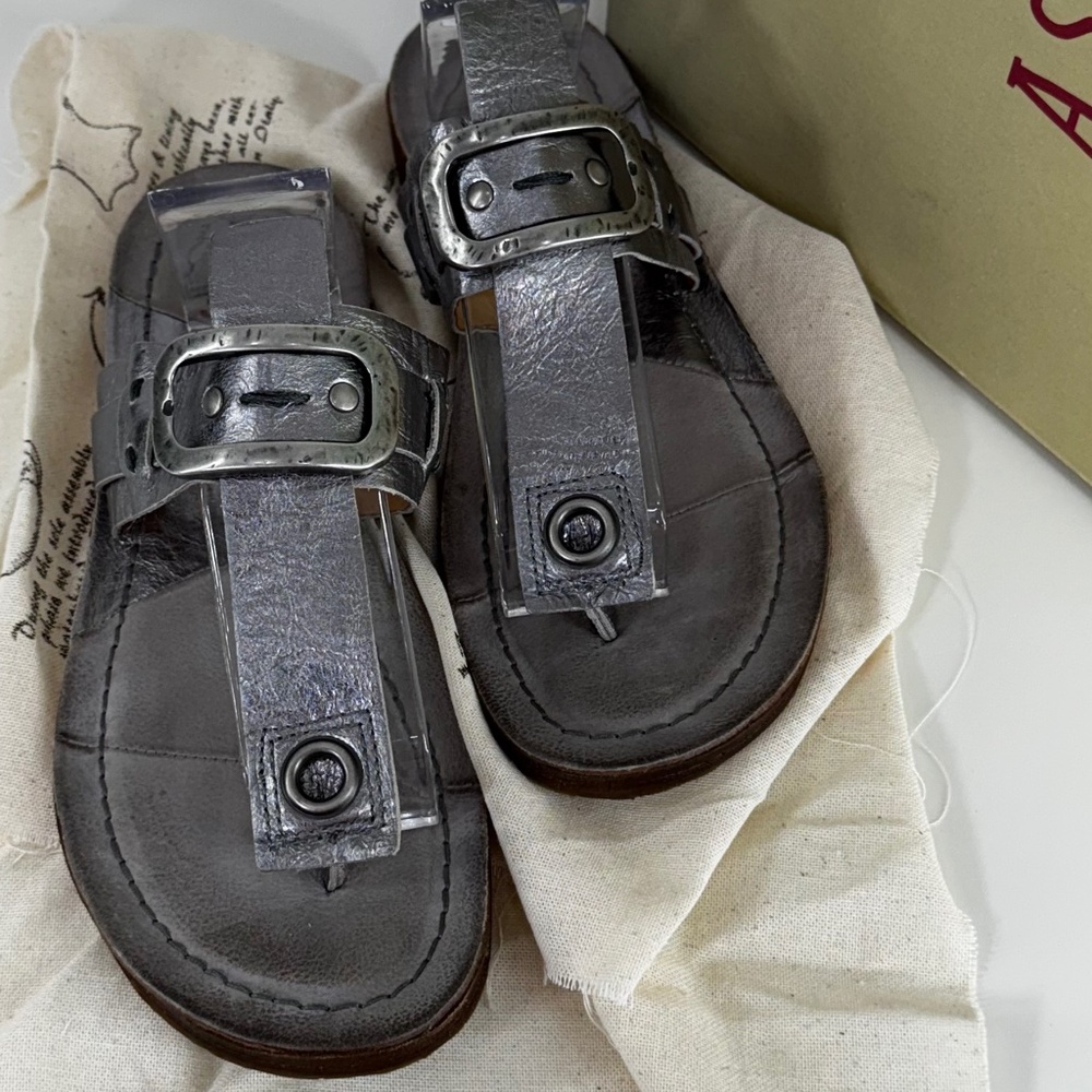 A.S.98 Italian Leather Sandals – Metallic Silver Buckle Thong – Rare